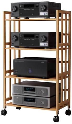 Möbel-Stereo-Schrank, 4-stöckig, AV-Media-Turm und Audio-Regal mit Rollen, Heimkino, Bodenständer für CD-Aufbewahrung, rollbare Stereo-Ständer und Halterungen