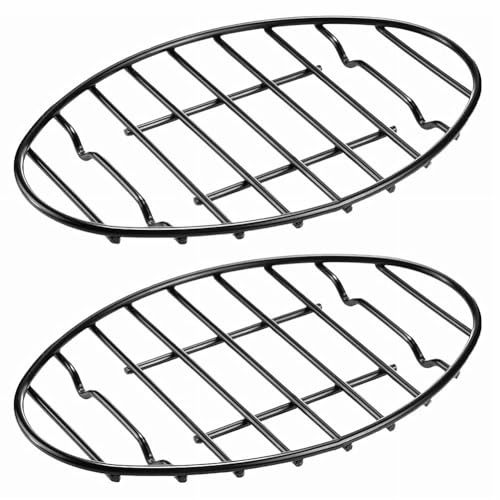 Ayfunkey 2 Pack Oval Roasting Rack - 12 Inch Black Cooling Rack with Integrated Feet,Nonstick -for Roasting Pan,Great for Basting