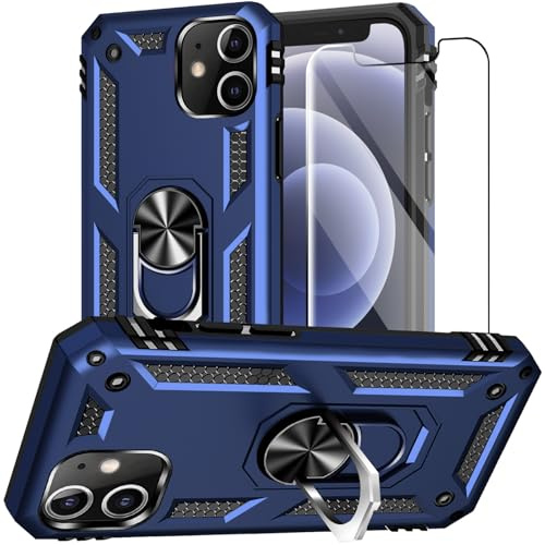 for iPhone 12 Mini Case with Screen tector:[Military Grade Drop Tested] Ring Holder Kickstand Shockof Anti-Slip tective Phone Case for iPhone 12 Mini 5.4- Blue