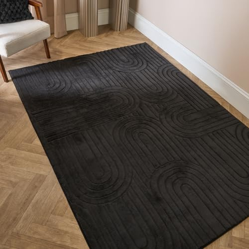 OHS Rugs Living Room Large 160 x 230, Soft Fluffy Arches Tufted Rugs for Bedroom Lounge Home Decorations Modern Anti Slip Area Rug Low Pile Floor Carpet, Black