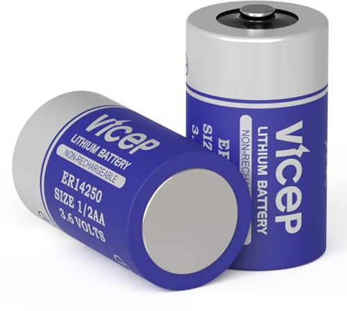ViCep Lot de 2 Piles Lithium ER14250 1/2AA 3,6V Li-SOCL₂ LS14250 1200mAh | compatibles avec les systèmes de sécurité domestique, les détecteurs de mouvements, non rechargeables