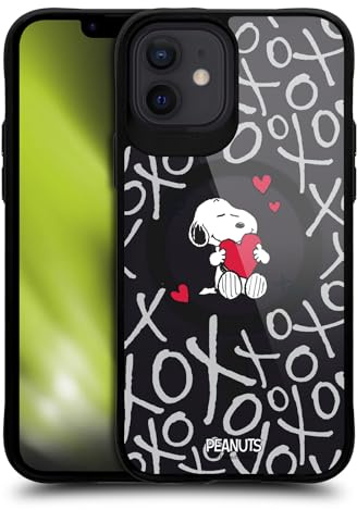 Head Case Designs Offizielle Peanuts XOXO Snoopy & Freunde Black Shockproof Bumper Case [Military Grade Protection] Compatible with Apple iPhone 12 / iPhone 12 Pro and Compatible with MagSafe