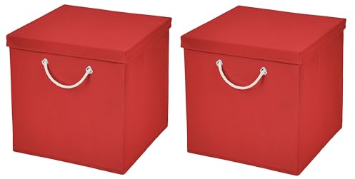 StickandShine 2er Set Rot Faltbox 30 x 30 x 30 cm Aufbewahrungsbox faltbar mit Kordel und mit Deckel