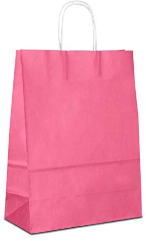 Papiertüten pink mit Kordel-Henkel I 50 Stk. 18+08x22cm I Papiertragetasche für Einzelhandel, Weihnachten, Mitbringsel, TO-GO I Geschenktüten aus Kraftpapier I HUTNER