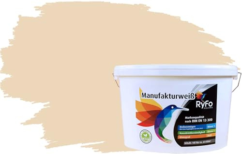 RyFo Colors Bunte Wandfarbe Manufakturweiß Cottonbeige 10l - weitere Gelb Farbtöne und Größen erhältlich, Deckkraft Klasse 1, Nassabrieb Klasse 1