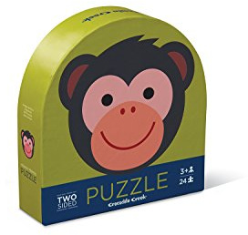 Crocodile Creek 4130-1 Zweiseitiger AFFE Dschungel (24 Teile) Rundes Puzzle, grün/blau/rot/orange