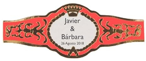Vitola pegatinas para puros de Boda con Grabación de nombres de los novios y la fecha. Lote de 50 unidades. Recuedos y Detalles de Boda, Comunión o Bautizo.