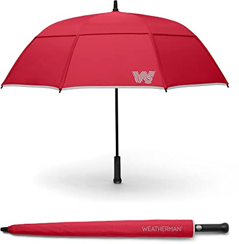 Weatherman Regenschirm – Stockschirm – winddichter Regenschirm widersteht bis zu 55 km/h Wind, erhältlich in 6 Farben (rot)