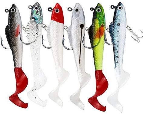 Fishing Lures, 6pcs Multicolor Soft Lures Sharp Treble Hook 3D Eyes Artificial Bait Fishing Tackle