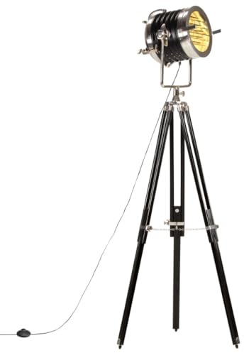 vidaXL Mangoholz Massiv Stativlampe Höhenverstellbar Vintage Retro Standleuchte Stehlampe Stehleuchte Standlampe Lampe Leuchte Schwarz 171cm