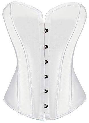 RHISLEO Women Satin Plain Pure Black Bustier Top Burlesque Basque Shaper Boned Corset (White, 8)
