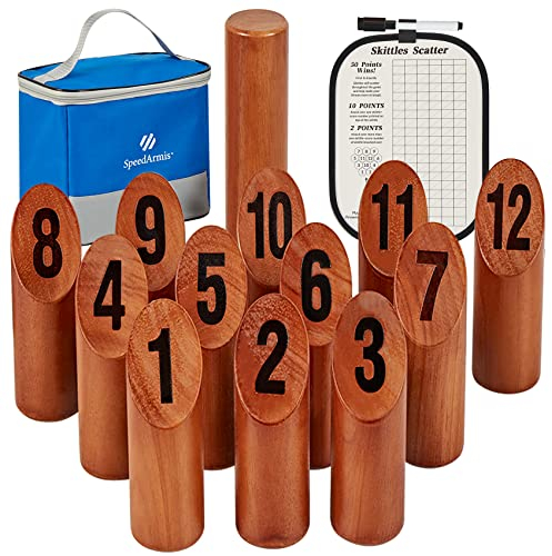 SpeedArmis Holz-Wurfspiel, 12 nummerierte Blockwurfspiele, Set mit Anzeigetafel und Tragetasche, Indoor-Heckklappe, Bowling-Hofspiel für Teenager, Erwachsene, Familie