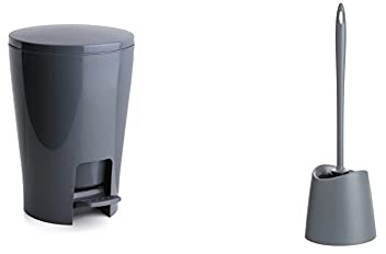 Tatay Papelera Baño Con Pedal Diabolo, 5L De Capacidad, De Polipropileno + Escobilla De Baño Wc Estandar, De Polipropileno, Cepillo Negro
