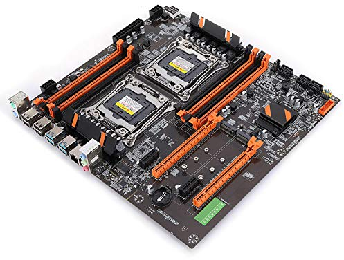 X99 Dual Socket Desktop Motherboard, DDR4 PCI-E SATA3.0 RJ45 NVME M.2 I/O PS/2 E5CPU ATX Gaming Motherboard with Iron Plate and PIN Cable