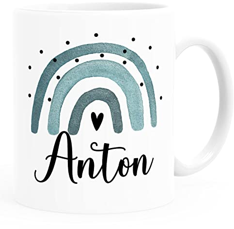 SpecialMe® Kinder-Tasse Kunststoff personalisierte Namenstasse für Kinder Jungen Mädchen Jungs weiß/blau Kunstoff-Tasse