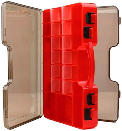 Milepetus Angelköder Box, Rot, 27.9 x 18.8 x 5.1 cm, 14 Fächer, Wasserfest, Kunststoff, Scharnier, Rechteckig, Gestreift, Angelzubehör und Köder