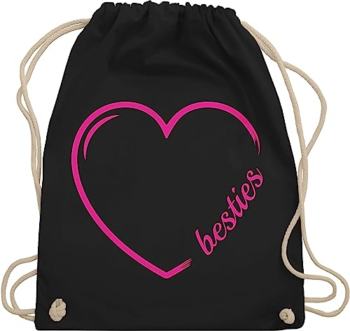 Turnbeutel Rucksack - Partner-Look Freundinnen - Besties Herz fuchsia - Unisize - Schwarz - partner look bestie stoffbeutel partnerlook friends beutel freundin best stoff matching beste