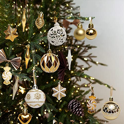 Juego de decoración de árbol de Navidad 73PCS Adornos de Navidad Adorno de bola de Navidad de oro Colgantes Colgantes Decoración de brillo de árbol de Navidad para decoraciones de árboles de Navidad