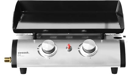 sweeek - Plancha de gas 2 quemadores - Porthos - 5 kW, barbacoa, cocina de exterior, placa esmaltada, acero inoxidable