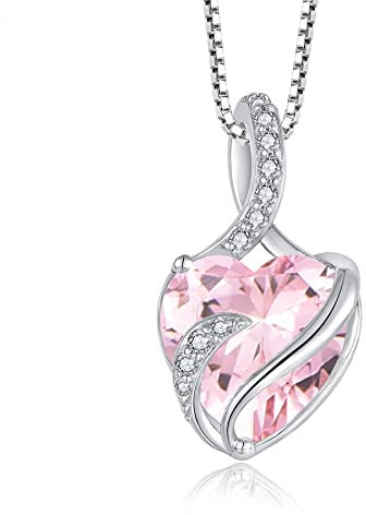 FJ Unendlichkeit Oktober Geburtsstein Kette Damen 925 Sterling Silber Herz Rosa Turmalin Anhänger Halskette Schmuck Geschenke für Damen Frauen Mutter Freundin Mama