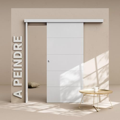 Porte Coulissante avec Rail - Prépeinte Ligne 93 cm - Avec butée