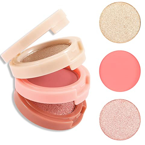 Boobeen Blush and Highlighter Kit, 3 in 1 Makeup Pressed Powder Palette Shimmer Bronzer, Orange&Pink Matte Blusher Blendable Glow Face Palette für einen rötlichen und leuchtenden Look