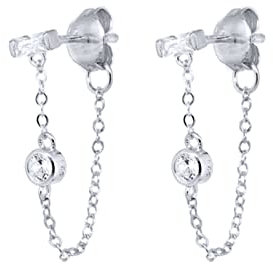 Ohrstecker Silber 925, Ohrstecker Damen Ohrstecker mit Kette und Zirkonia Silber