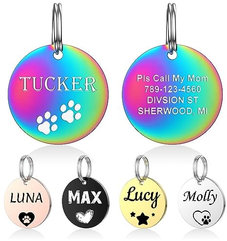 YEHANTI Hundemarke mit Gravur - Hundemarke Personalisiert mit Name, Telefonnummer und Adresse, Edelstahl Namensschild für Halsband, Anhänger Marke für Hunde, Katzen und Welpen (Rund)