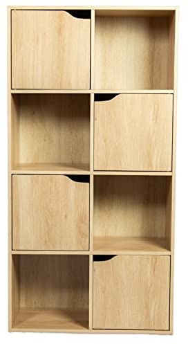 Top Home Solutions 8 Tier Cube Bookcase Display Shelving Storage Unit - Wooden Stand Furniture With Door - Movable organiser for Living Room Bed Room Library