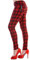 Pantalon Slim à Carreaux Tartan Pantalon Femme Punk Emo Mode Alternative, Rouge, 2XL