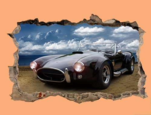 Wandsticker Vintage Fast Sport Car Wandaufkleber 3D Smashed Effect Room Decor Aufkleber Wandbild 55x80cm