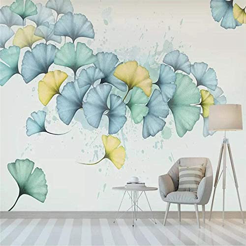 Papier Peint Mural 3D Fond De Salon Chambre Papier Peint Feuilles De Ginkgo Aquarelle 3D Enfant Chambre Murale Salon Chambre Maternelle Centre D'Éducation Précoce Mu 140 (largeur) x 70 (hauteur) cm