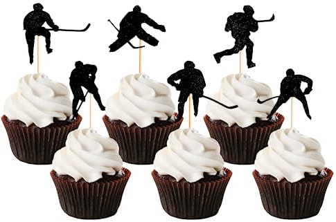 36 Stück Hockey Cupcake Topper, UBTKEY Hockey Sport Kuchen Topper Hockey Geburtstag Dekorationen Cupcake Picks für Hockey Geburtstag Party Supplies