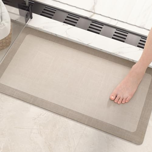 Color G Badteppich rutschfest Waschbar 40 x 60 cm, Badezimmerteppich Absorbierend, Kieselgur Badematte Wasserabsorbierend, Schnelltrocknend Badvorleger für Dusche, Badewanne und Toilette, Beige