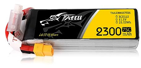 Tattu LiPo 3S 2300mAh 11.1V 75C mit XT60 Stecker für 1000mm bis 1500mm Wingspam und Hubschrauber der Größe 450