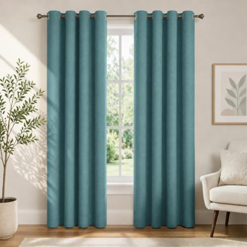 Ystyle Verdunkelungsvorhänge mit Ösen 100% 2er Set, 140×225 cm, Türkis | Blackout Curtain Leinenoptik, Thermovorhang Gegen Kälte Und Hitze, Gardinen Blickdicht für Schlafzimmer Wohnzimmer