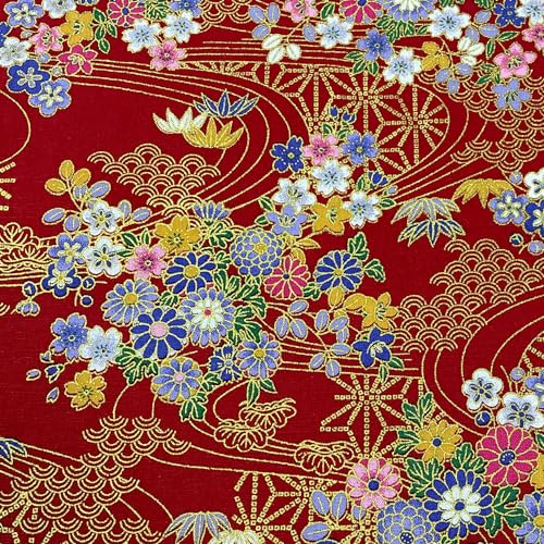Jukway Baumwollstoff Meterware, 50cm X 145cm, 100% Baumwolle Stoffe zum Nähen Bronzierendes Goldenes Muster, Stoff Meterware Baumwolle Quilten DIY Dekoration Handwerken (02- Muster, Rot)