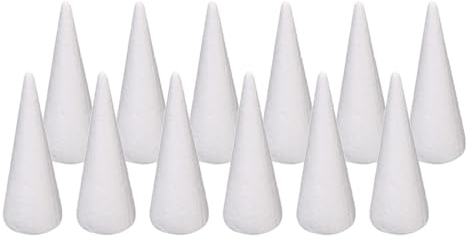 Colcolo 12 Stück Bastel-Schaumstoff-Kegel, Weihnachtsbaumschmuck, Weiße Styropor-Kegel, Schaumstoff-Baumkegel für Party, DIY-Kunst, 15cm