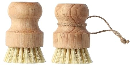 zalati Spazzole per lavaggio in fibra vegetale naturale, con manico in legno, per piatti, pentole, padelle, bottiglie, cucina, 2 pezzi