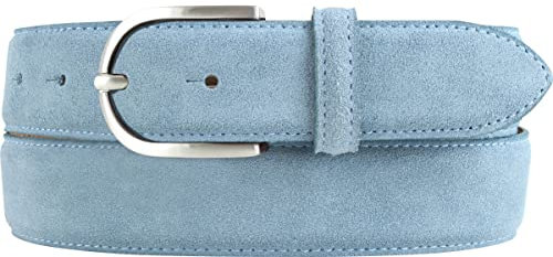 BELTINGER Damen-Gürtel aus Veloursleder 3,5 cm | Velour-Ledergürtel für Damen 35mm | Wildleder-Gürtel mit runder Gürtelschließe | Jeansblau 90cm
