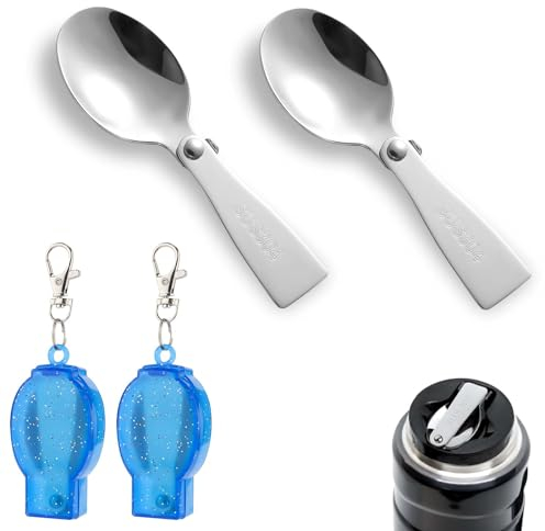 2st Ersatzlöffel für Thermos Funtainer Food Jar 10oz, Faltbarer Löffel mit Box Metall Ersatzteile Faltbarer Löffel Edelstahl Kompatibel mit Thermos Servierlöffeln für Camping Outdoor Picknick