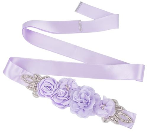 BENECREAT 2.7 m Ceinture Ceinture Strass Perles Fleurs Violet Clair, Robes de 40 mm de Large, Ceintures Florales pour Fête, Mariage, Robe de Bal et de Mariée Drcor