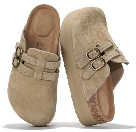 Project Cloud 100% Genuine Leather Womens Clogs - Mules for Women with Ultra Soft Memory Foam Insoles, 1.5 Inch Wedge Platform Clogs, Lightweight Non-Slip Outsole, Arch Support (Stephi, Nude, 11)