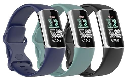 Astorgos 3 Pezzi Cinturino Compatibile con Fitbit Charge 6/Fitbit Charge 5 per Donna Uomo, Cinturini di Ricambio in Morbido TPE, Nero/Blu Scuro/Verde Pino