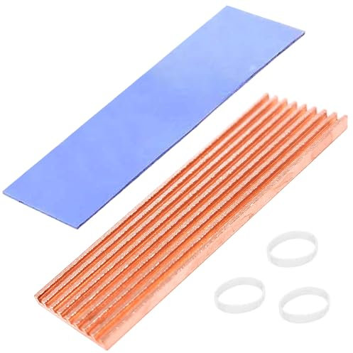 Dissipateurs de chaleur SSD M.2 70x21x2 mm en cuivre pur avec coussin thermique à base de silicone, dissipateur thermique pour le refroidissement des SSD 2280 M2 NGFF NVME pour ordinateur portable