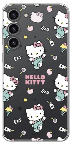Personalaizer Flexible Silikonhülle, transparent, für Samsung Galaxy S24 Plus, mit Hello Kitty Design und Sticker-Muster, Kawaii-Stil, TPU-Schutzhülle