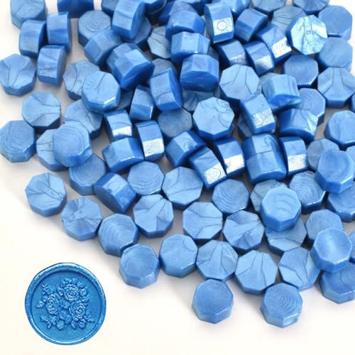 100 Stücke Siegelwachs Perlen Metallic Blau Wachssiegel Wachs Achteckig für Siegelstempel Briefe Umschläge Versiegelung Dekoration Einladungen Karten Basteln Geschenkverpackung Party
