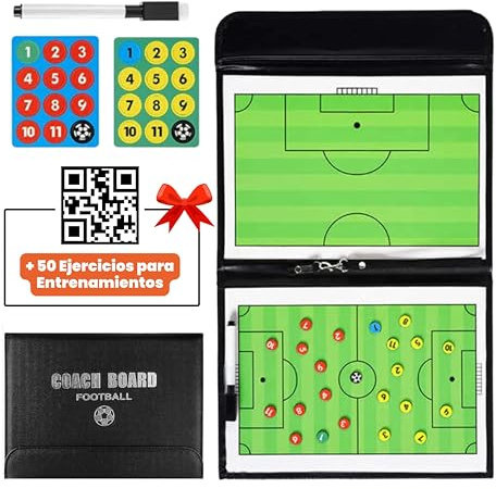 TECET® Fußballtafel für Trainer + Anleitung für 50 Übungen | Taktische Tafel für Fußball und Hallenfußball | Magnettafel mit Magneten