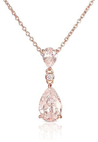 Diamond Treats Rose Gold Necklace for Women with a Pear Shaped Cubic Zirconia Stone, Elegant Bridal Teardrop Pendant Necklace in 925 Sterling Silver