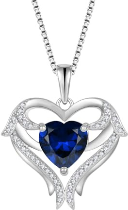 FJ Herz Engelsflügel Halskette Damen 925 Sterling Silber Geburtsstein Kette Schmuck für Frauen Mutter Freundin Mama
